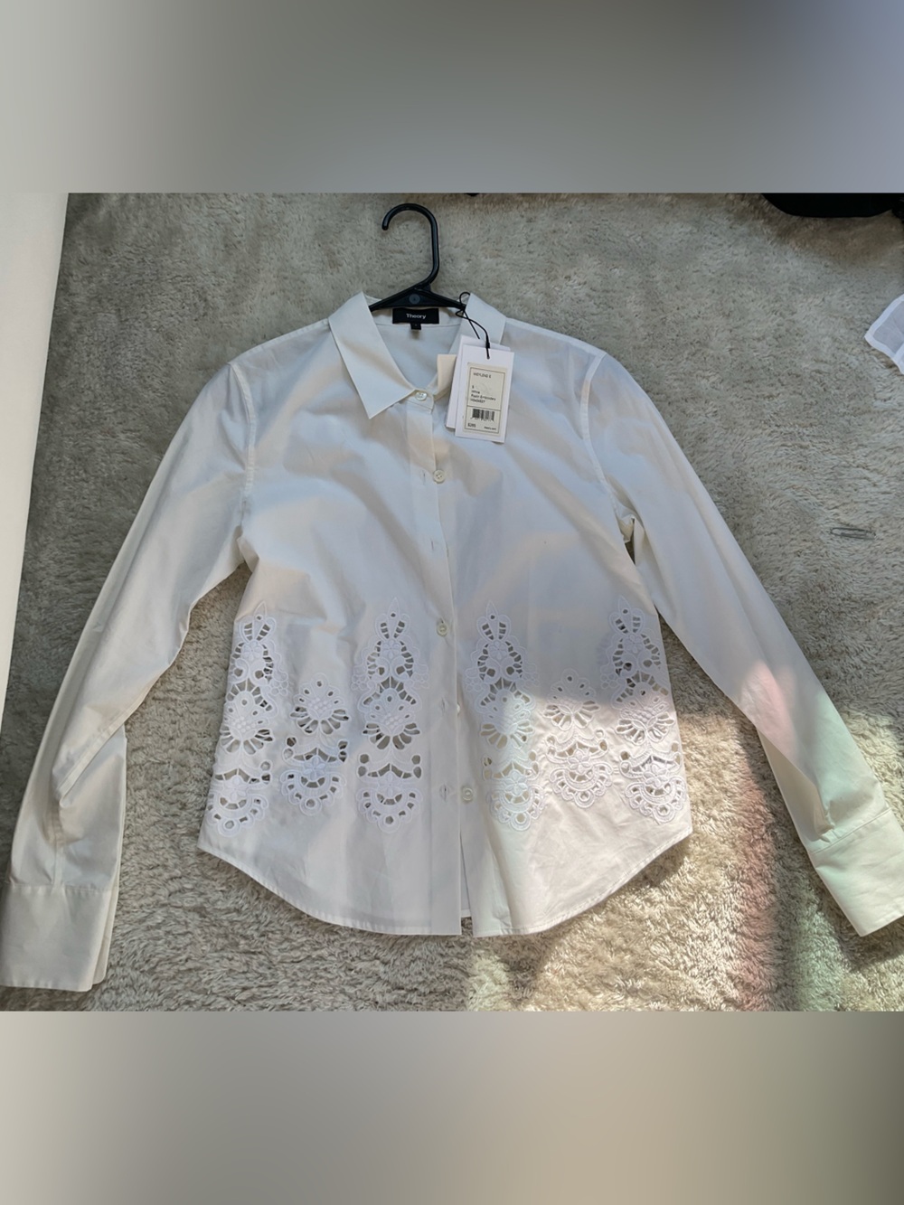 Theory White Eyelet Button-Down Shirt